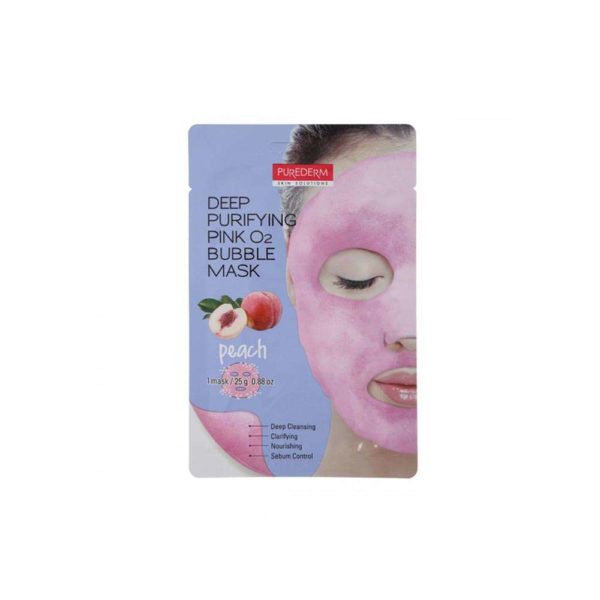 Маска для лица Purederm Deep Purifying Pink O2 Bubble Mask Peach увлажняющая кислородная 20 гр